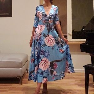 Blue Floral Maxi Dress size S junior